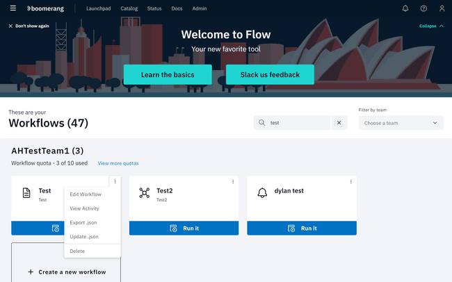 Workflows Page
